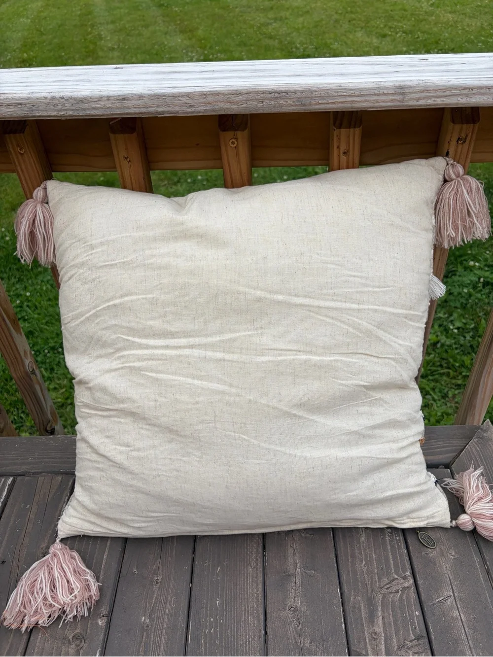 Pier 1 Multicolor Woven Nude Pink Throw Pillow with Tassels 16